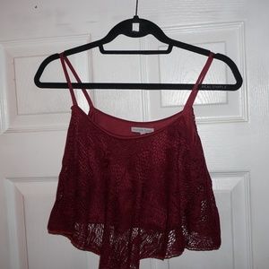 Crochet Flutter Crop  Tank - Burgundy